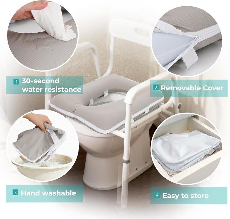 RoamReady Bedside Commode Cushion, Inflatable Cushioned Toilet Seat for Seniors, Bedridden Disabled, Commode Seat Cushion with Removable Fabric Cover for Pressure Relief, Wheelchair(Grey) - Image 3